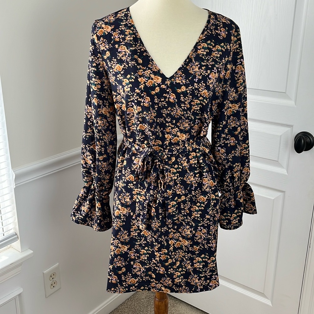 Shein Floral-print Shift Dress with Tie